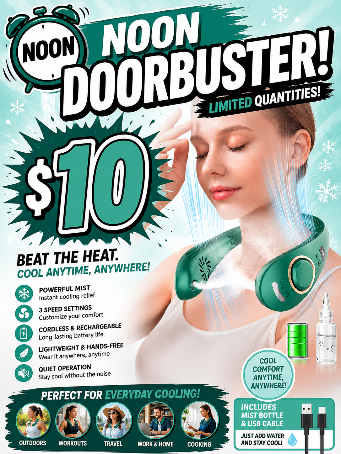 Noon Door Buster - Neck Fan with Mist