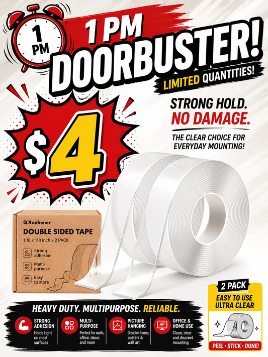 1 PM Door Buster - Double Sided Tape Heavy Duty, Multipurpose Clear Mounting Tape