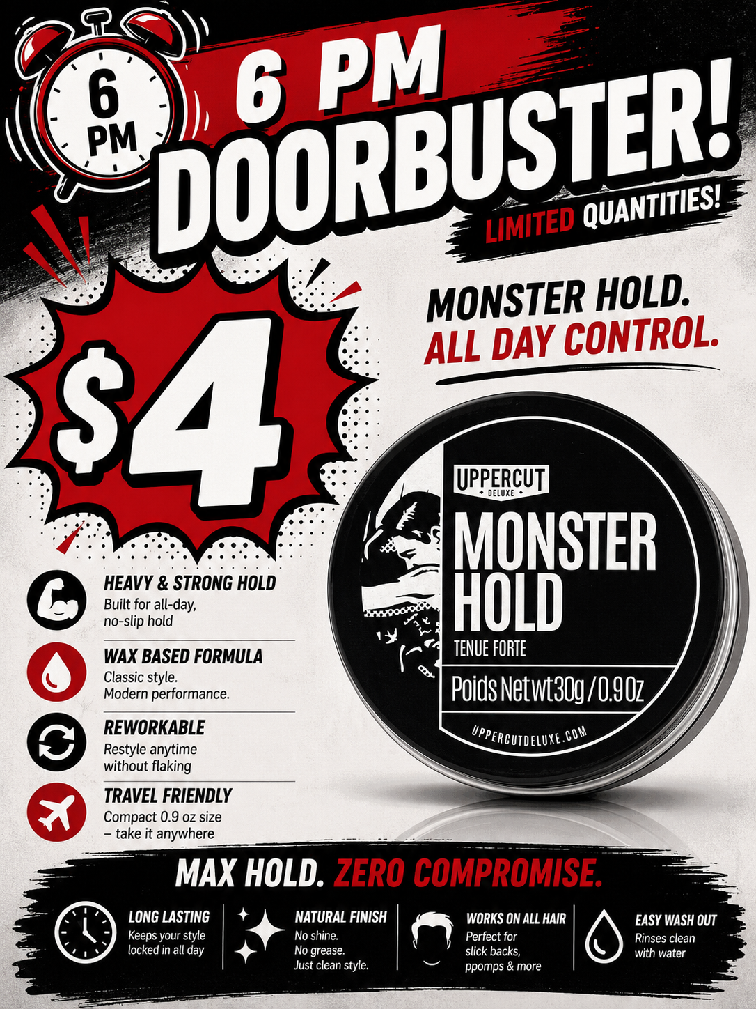 6 PM - Door Buster UPPERCUT DELUXE Monster Hold Pomade Midi, Heavy Hold Travel Size