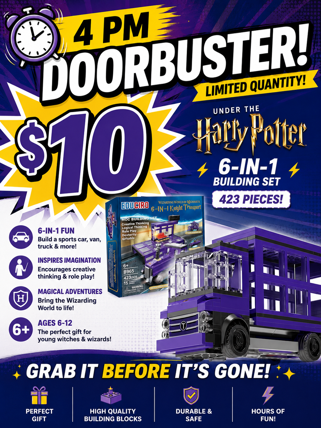 4 PM Door Buster  - Harry Potter World 6 in 1 - Toy Car Building Set