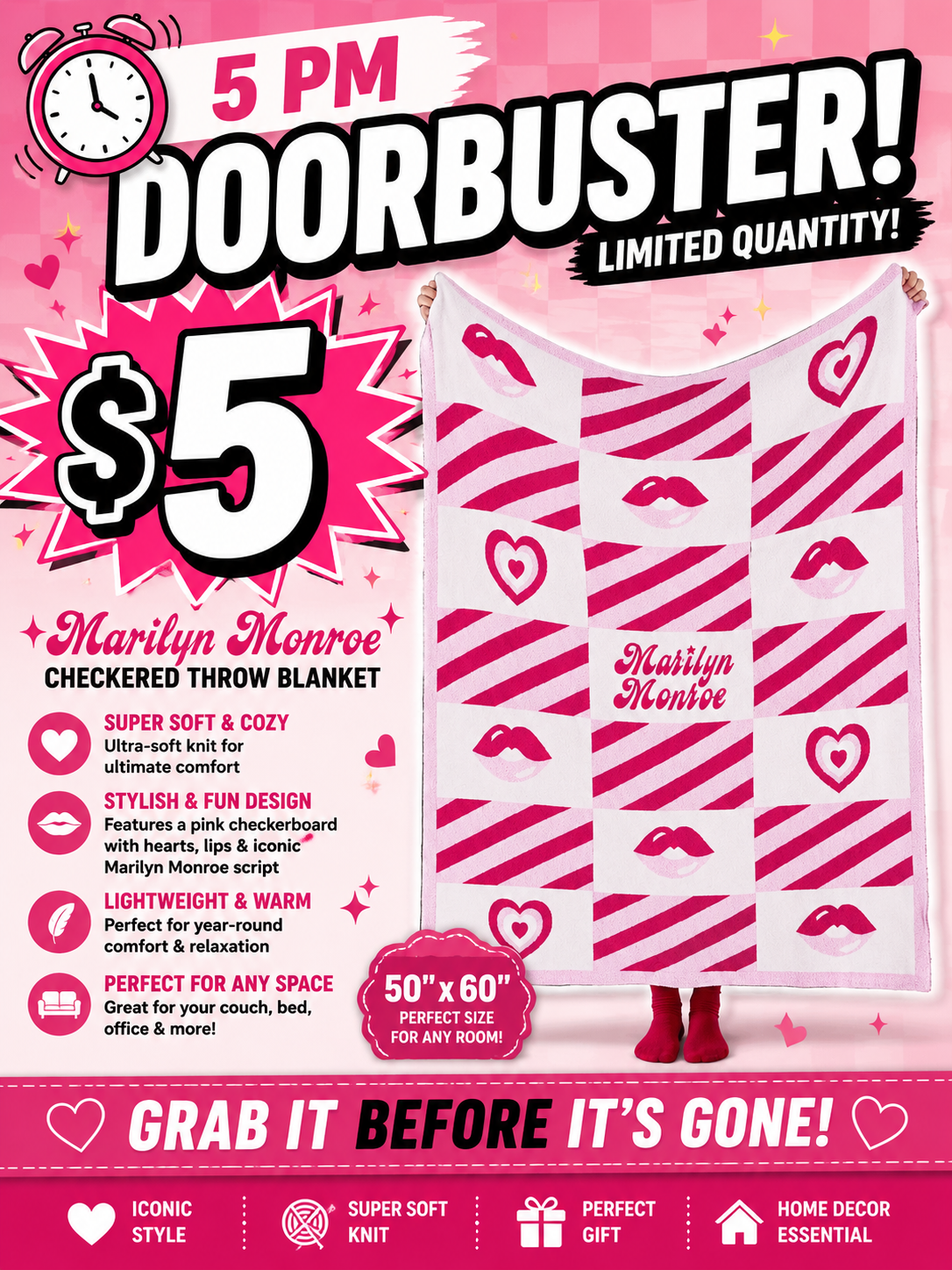 5 PM Door Buster - Bedsure Checkered Throw Blanket