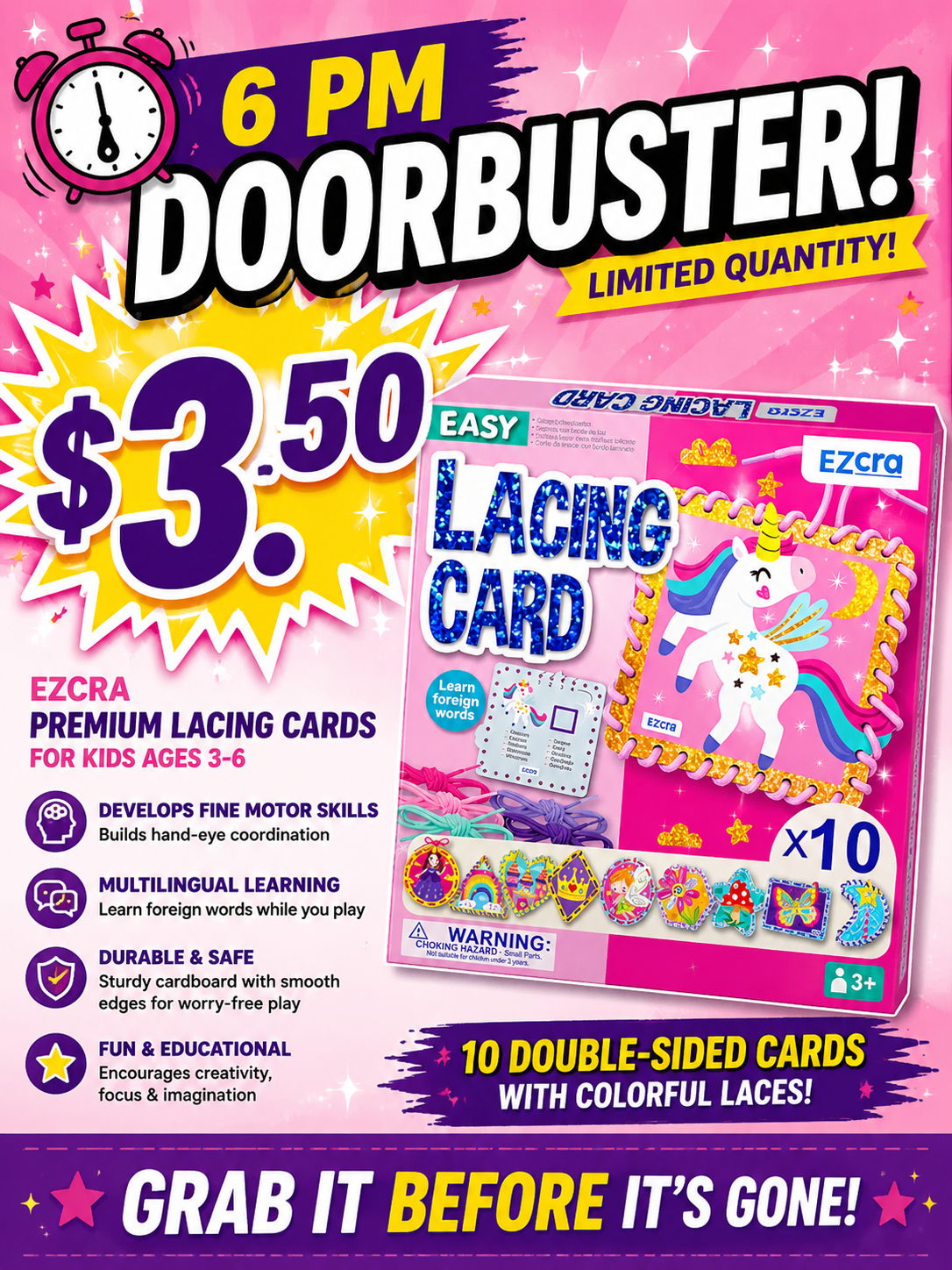 6 PM Door Buster - Lacing Cards for Kids Ages 3-6