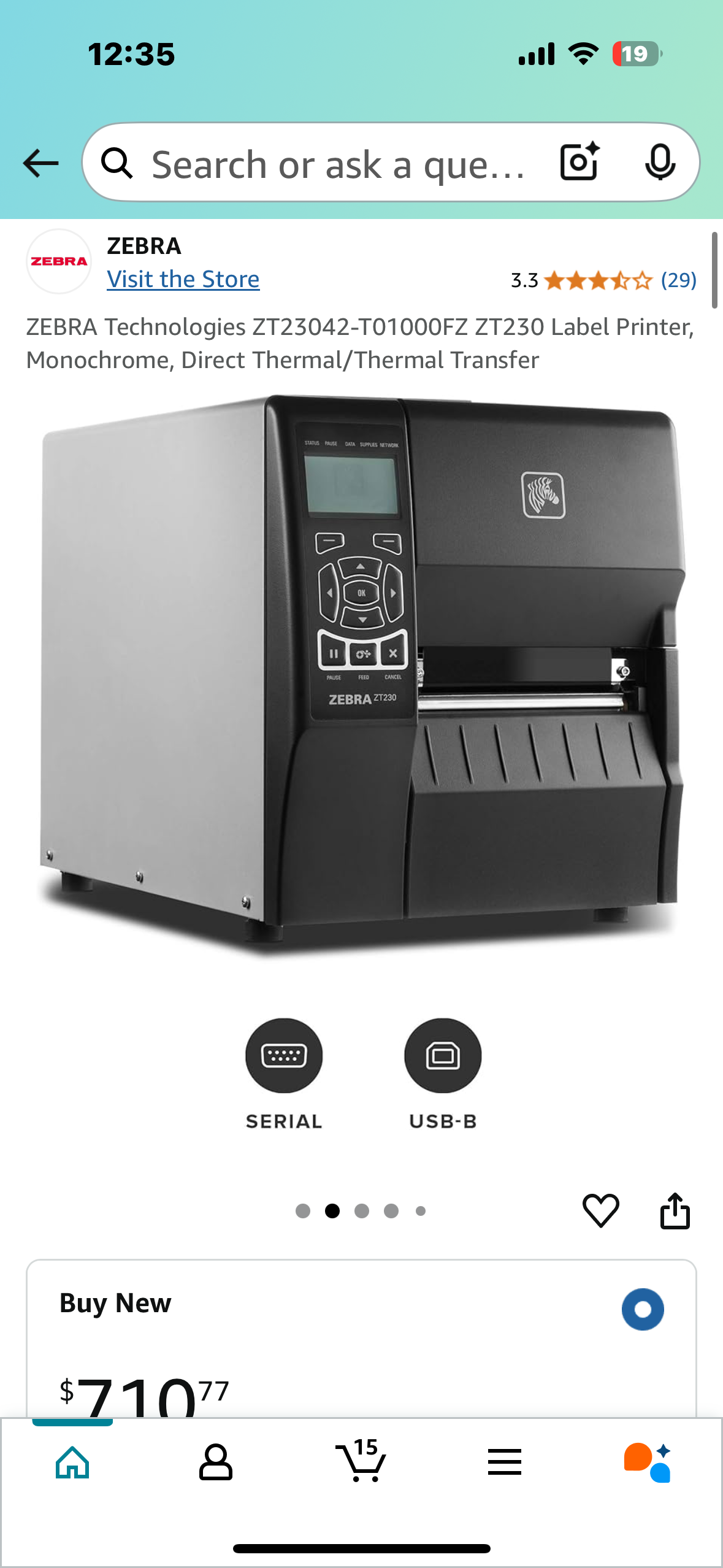ZEBRA Technologies ZT230 Label Printer, Monochrome, Direct Thermal/Thermal Transfer (O367)