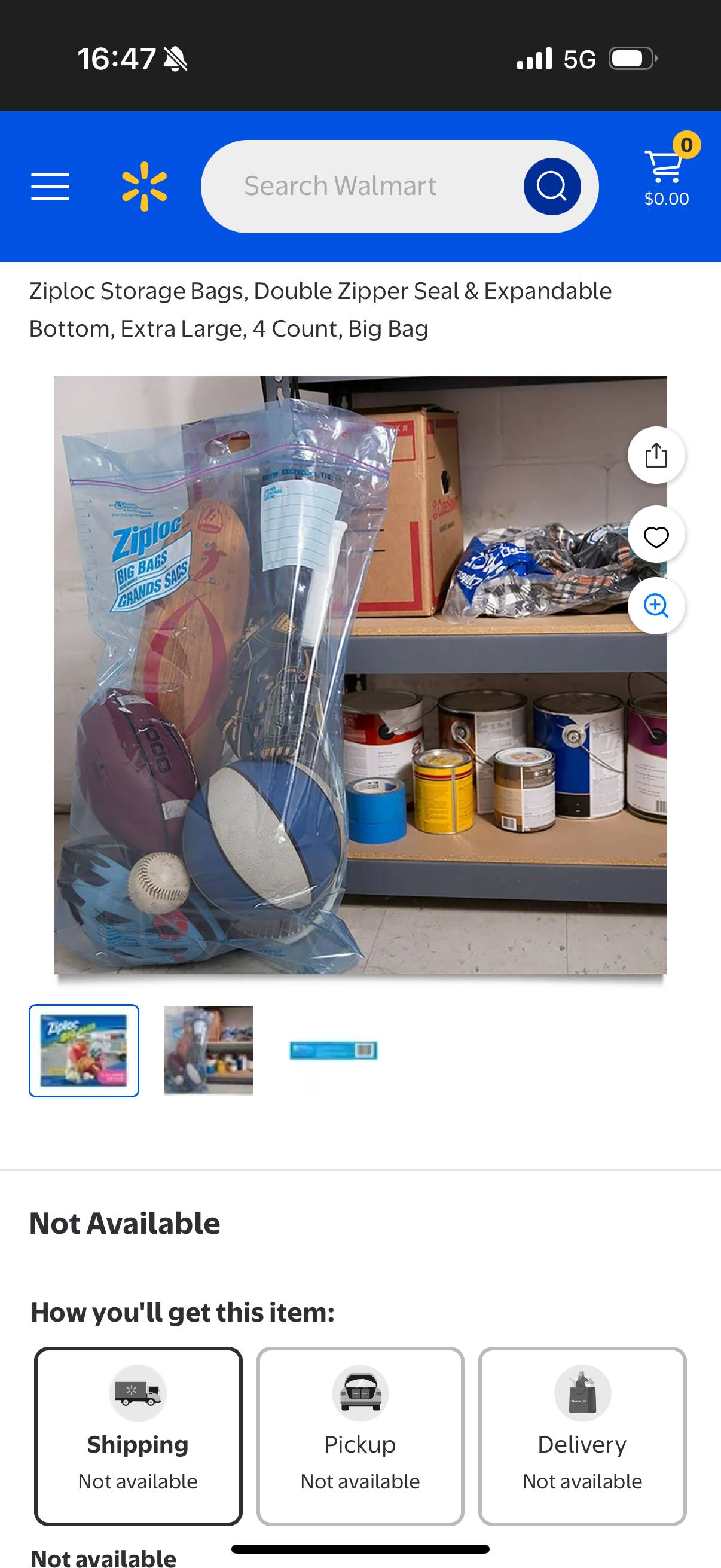 Ziploc Storage Bags, Double Zipper Seal & Expandable Bottom, Extra Large, 4 Count, Big Bag