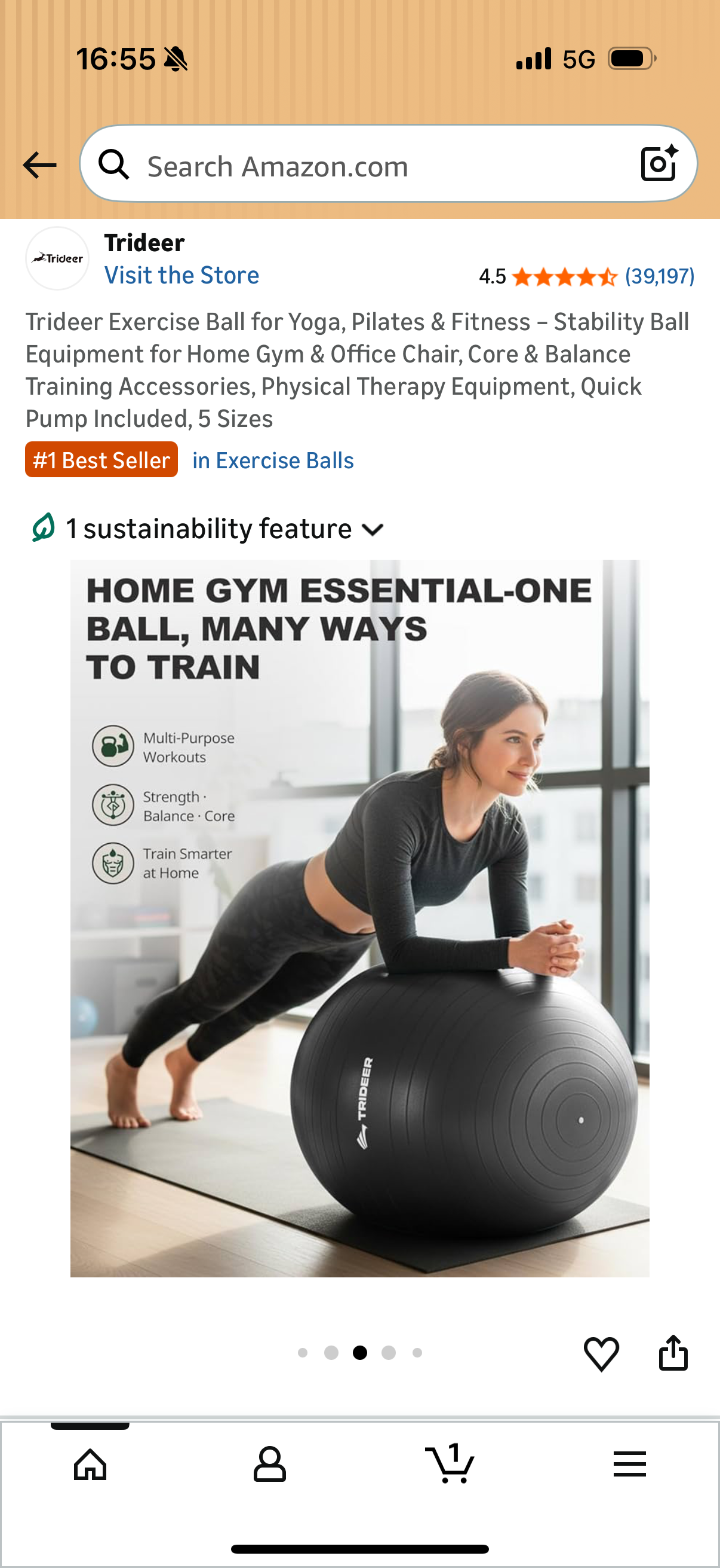 Trideer Exercise Ball for Yoga, Pilates & Fitness – Stability Ball Equipment for Home Gym & Office Chair, Core & Balance Training Accessories, Physical Therapy Equipment, Quick Pump Included, 65cm