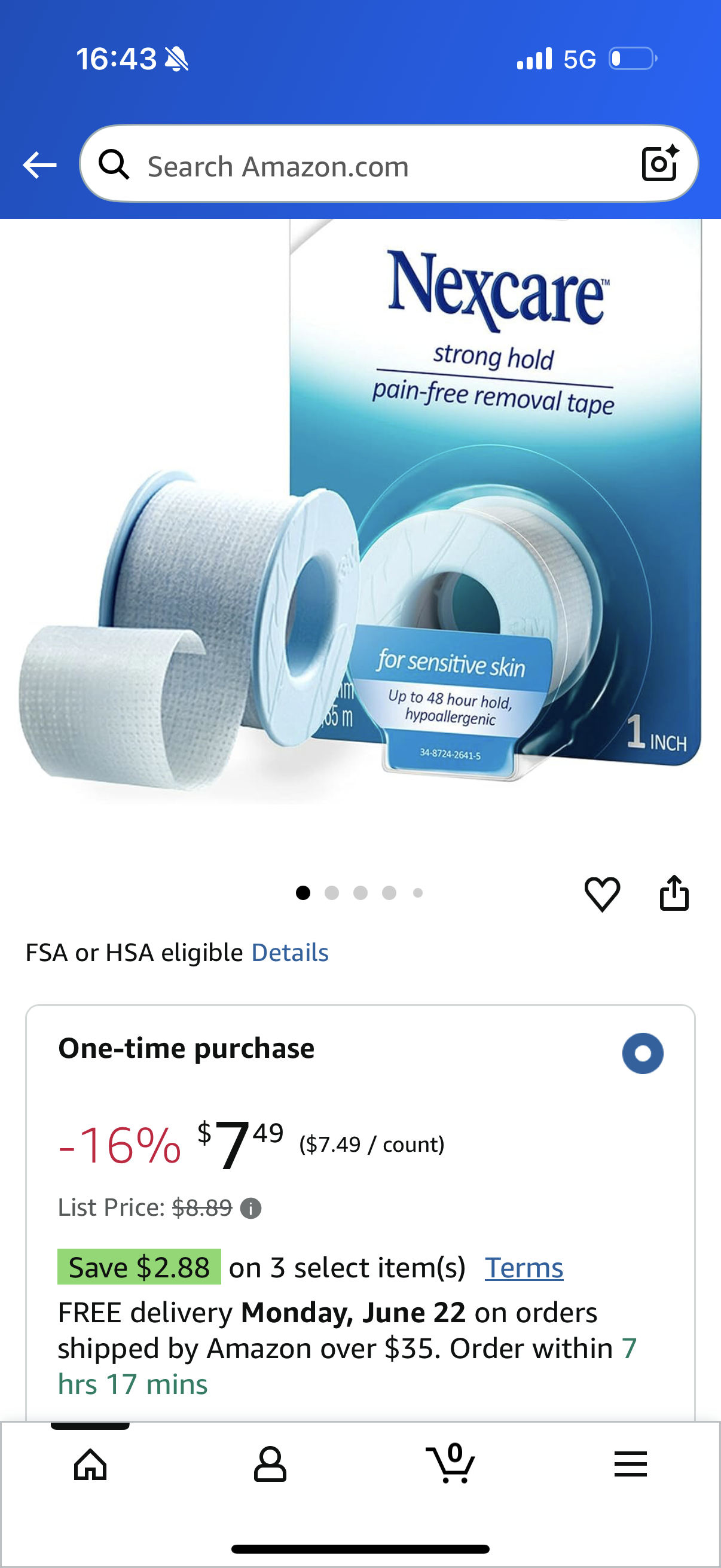 Nexcare Strong Yet Pain Free Tape, Tears Easily, For Sensitive Skin, 1 Roll