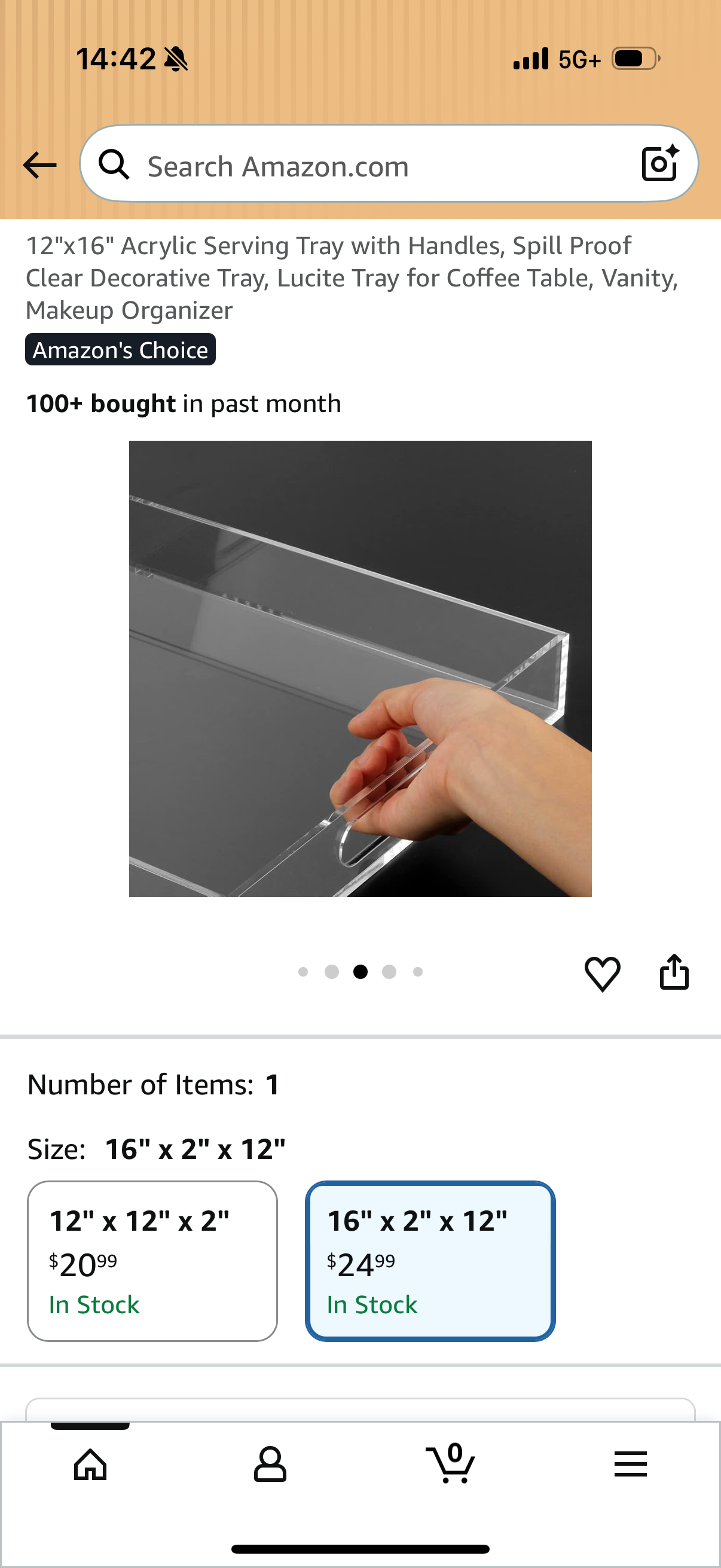 12"x16" Acrylic Serving Tray with Handles, Spill Proof Clear Decorative Tray, Lucite Tray for Coffee Table, Vanity, Makeup Organizer