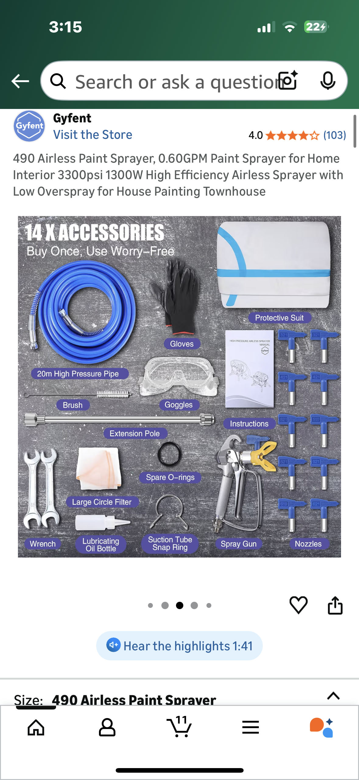 490 Airless Paint Sprayer, 0.60GPM Paint Sprayer for Home Interior 3300psi 1300W High Efficiency Airless Sprayer with Low Overspray for House Painting Townhouse (G907)