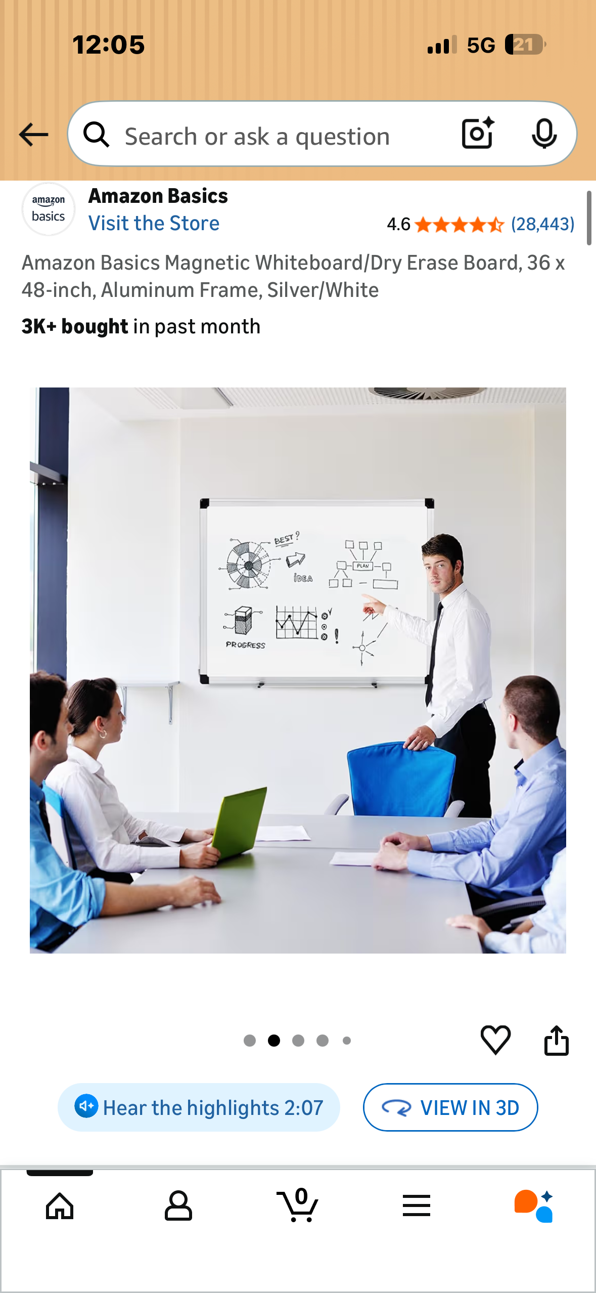 Amazon Basics Magnetic Whiteboard/Dry Erase Board, 36 x 48-inch, Aluminum Frame, Silver/White (O504)