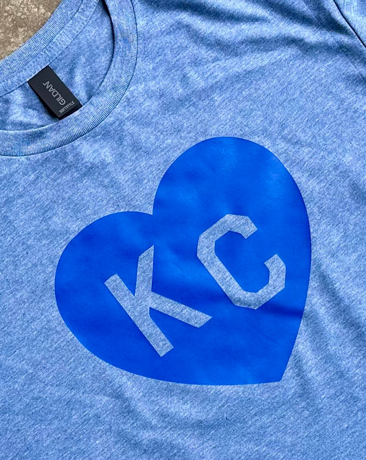 Royal KC Heart  - Kansas City Super Soft T-Shirt (Heathered Royal)