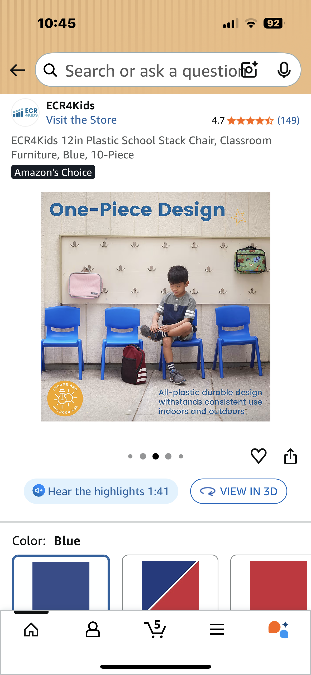 10 Chairs -  12in Plastic School Stack Chair, Classroom Furniture, Blue, 10-Piece (R723)