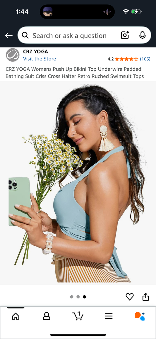 CRZ YOGA Women's Padded Push Up Bikini Top, Retro Criss Cross And Halter Top (SIZE 38D/DD)