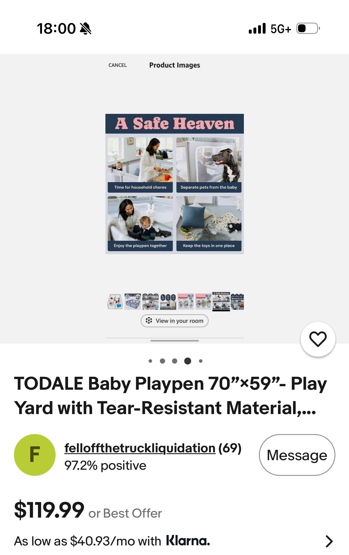 TODALE Baby Playpen 70"x59"- Play Yard with Tear-Resistant Material (GREY)