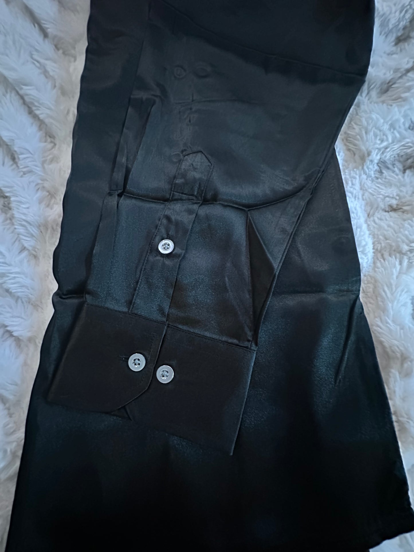 VICALLED Men's Luxury Satin  Dress Shirt, Slim Fit Silk Party Long Sleeve (Size XL)