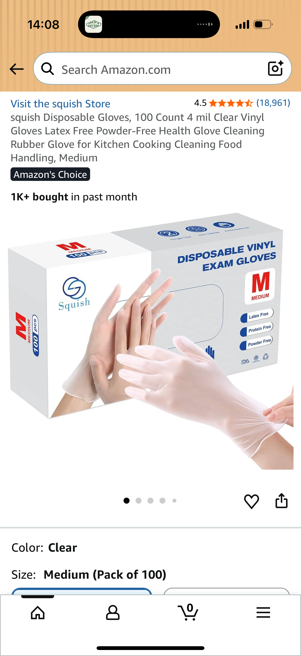 Disposable Gloves, 100 Count 4 mil Clear Vinyl Gloves Latex Free Powder-Free Health Glove Cleaning Rubber Glove for Kitchen Cooking Cleaning Food Handling, Medium