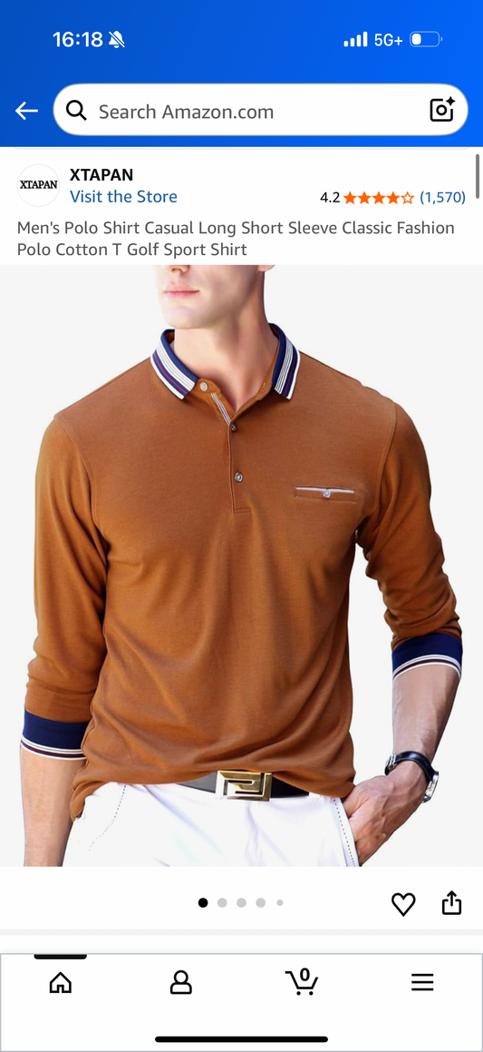 Men's Polo Shirt Casual Long Short Sleeve Classic Fashion Polo Cotton T Golf Sport Shirt Size Large