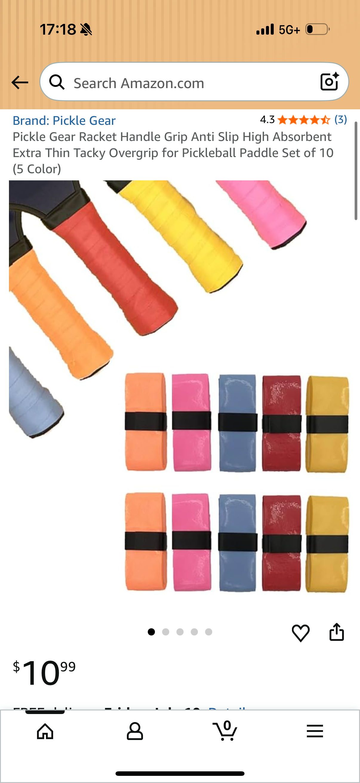 Pickle Gear Racket Handle Grip Anti Slip High Absorbent Extra Thin Tacky Overgrip for Pickleball Paddle Set of 10 (5 Color)