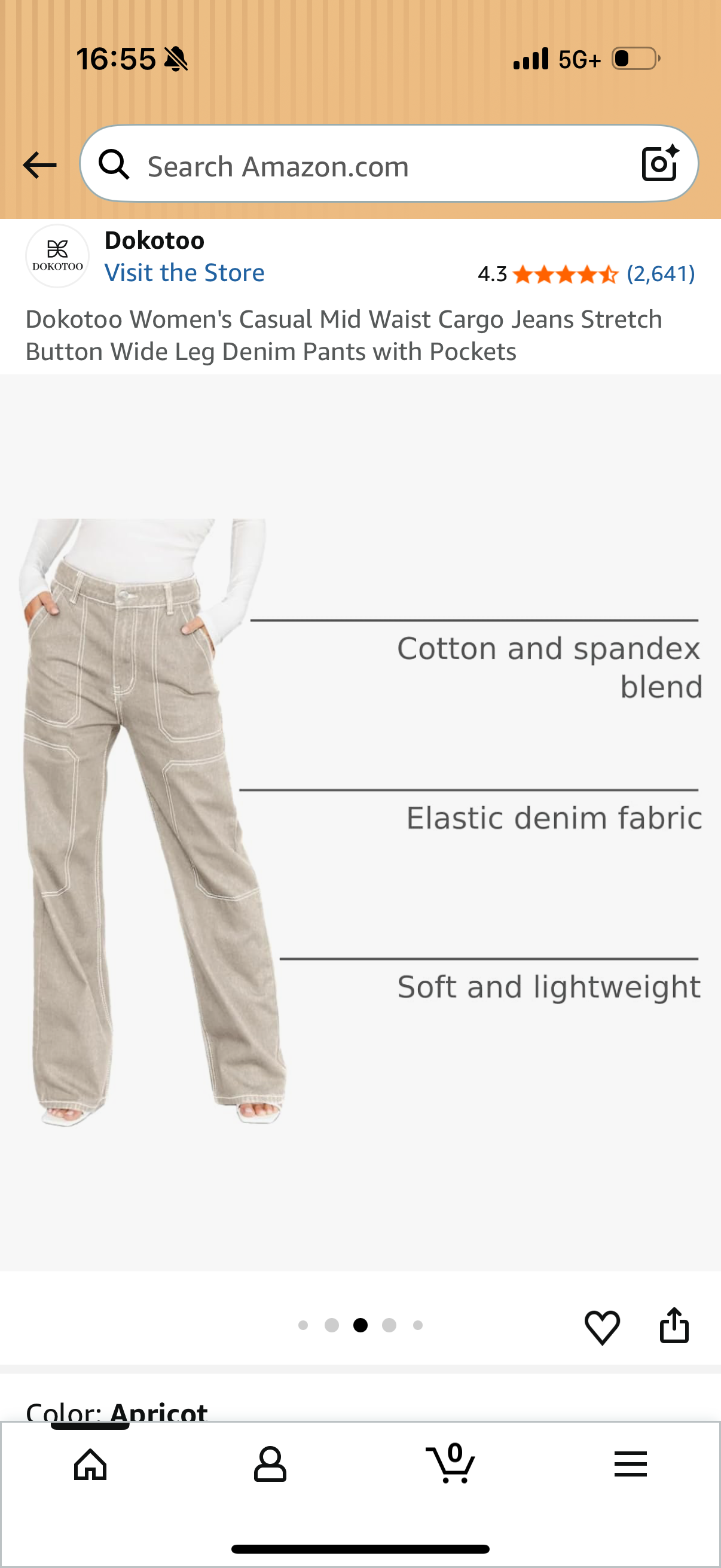 Dokotoo Women's Casual Mid Waist Cargo Jeans Stretch Button Wide Leg Denim Pants with Pockets Size 10