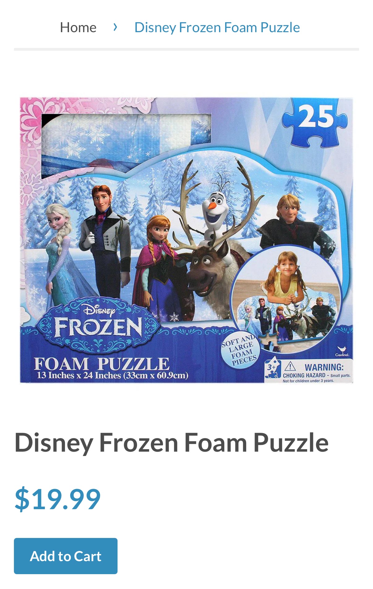 Disney Frozen Foam Puzzle, 25 Pieces, 13”x24”