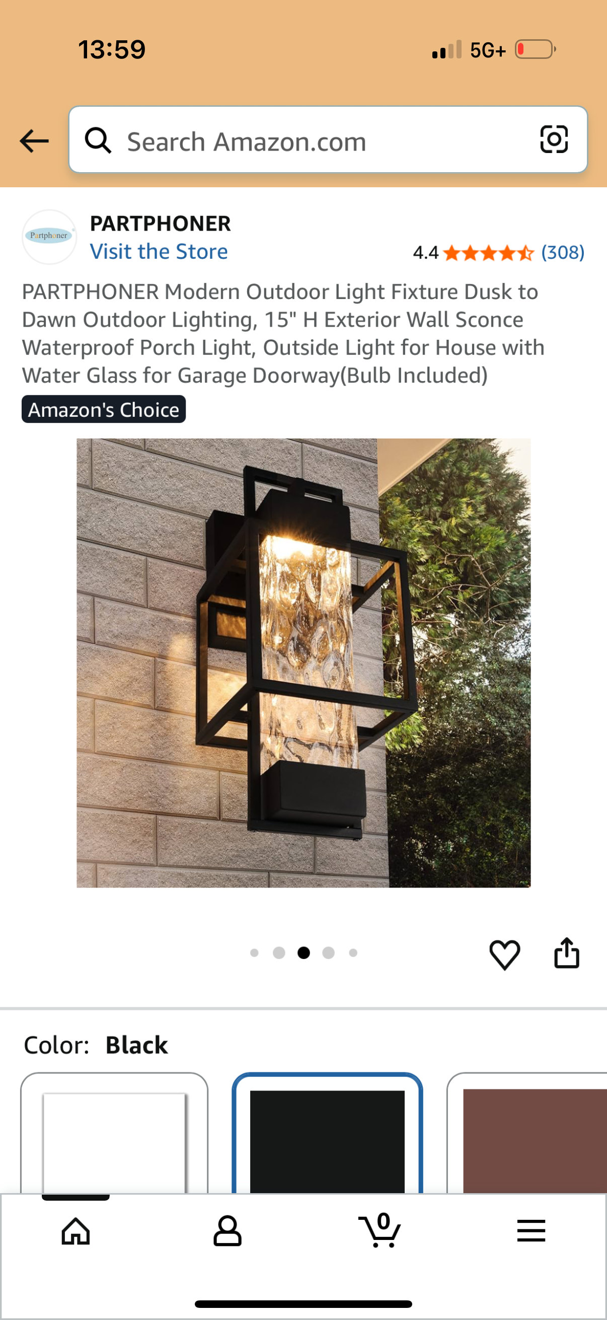 Modern Outdoor Light Fixture Dusk to Dawn Outdoor Lighting, 15" H Exterior Wall Sconce Waterproof Porch Light, Outside Light for House with Water Glass for Garage Doorway(Bulb Included)