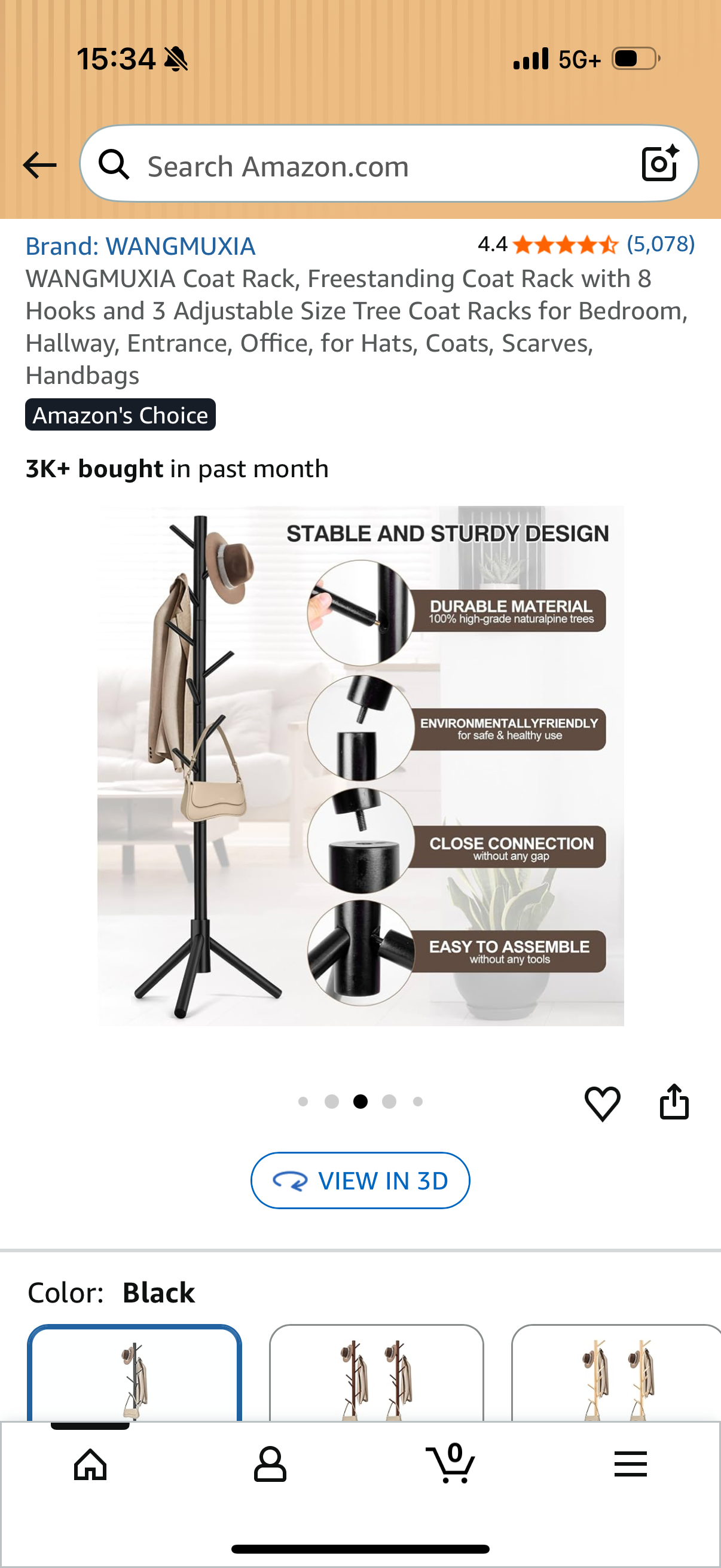 Coat Rack, Freestanding Coat Rack with 8 Hooks and 3 Adjustable Size Tree Coat Racks for Bedroom, Hallway, Entrance, Office, for Hats, Coats, Scarves, Handbags