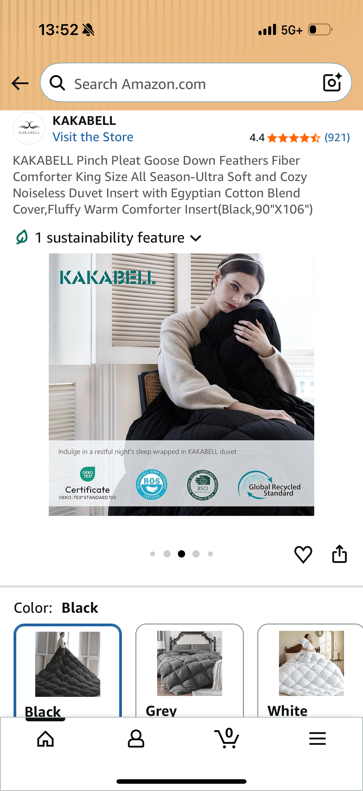 KAKABELL Pinch Pleat Goose Down Feathers Fiber Comforter King Size All Season-Ultra Soft and Cozy Noiseless Duvet Insert with Egyptian Cotton Blend Cover,Fluffy Warm Comforter Insert(Black,90"X106")