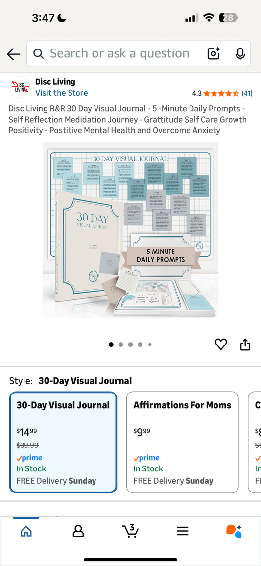 Disc Living R&R 30 Day Visual Journal - 5 -Minute Daily Prompts - Self Reflection Medidation Journey - Grattitude Self Care Growth Positivity - Postitive Mental Health and Overcome Anxiety
