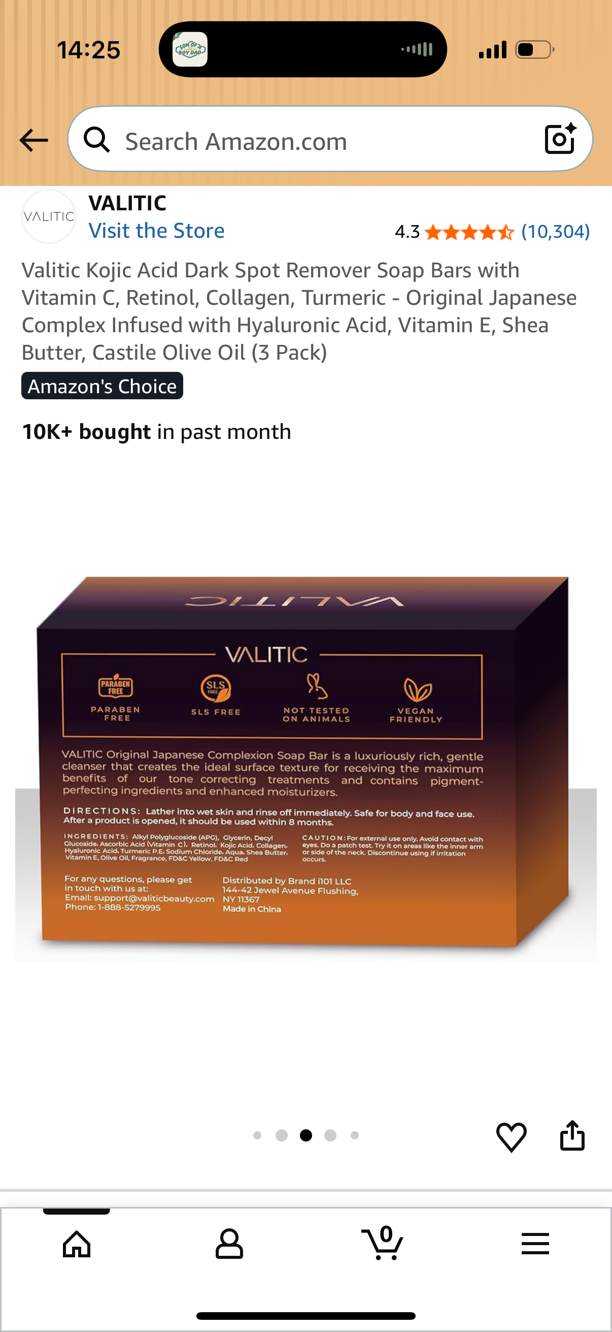 Valitic Kojic Acid Dark Spot Remover Soap Bars with Vitamin C, Retinol, Collagen, Turmeric - Original Japanese Complex Infused with Hyaluronic Acid, Vitamin E, Shea Butter, Castile Olive Oil (3 Pack)