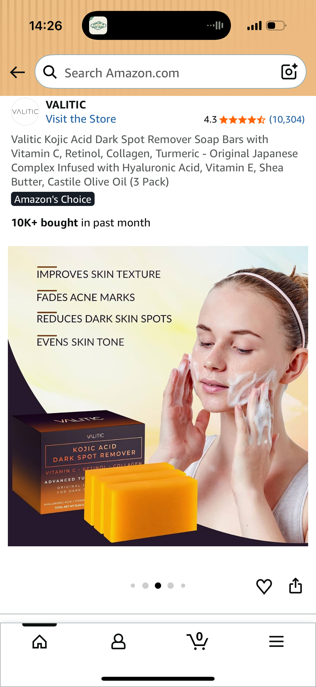 Valitic Kojic Acid Dark Spot Remover Soap Bars with Vitamin C, Retinol, Collagen, Turmeric - Original Japanese Complex Infused with Hyaluronic Acid, Vitamin E, Shea Butter, Castile Olive Oil (3 Pack)