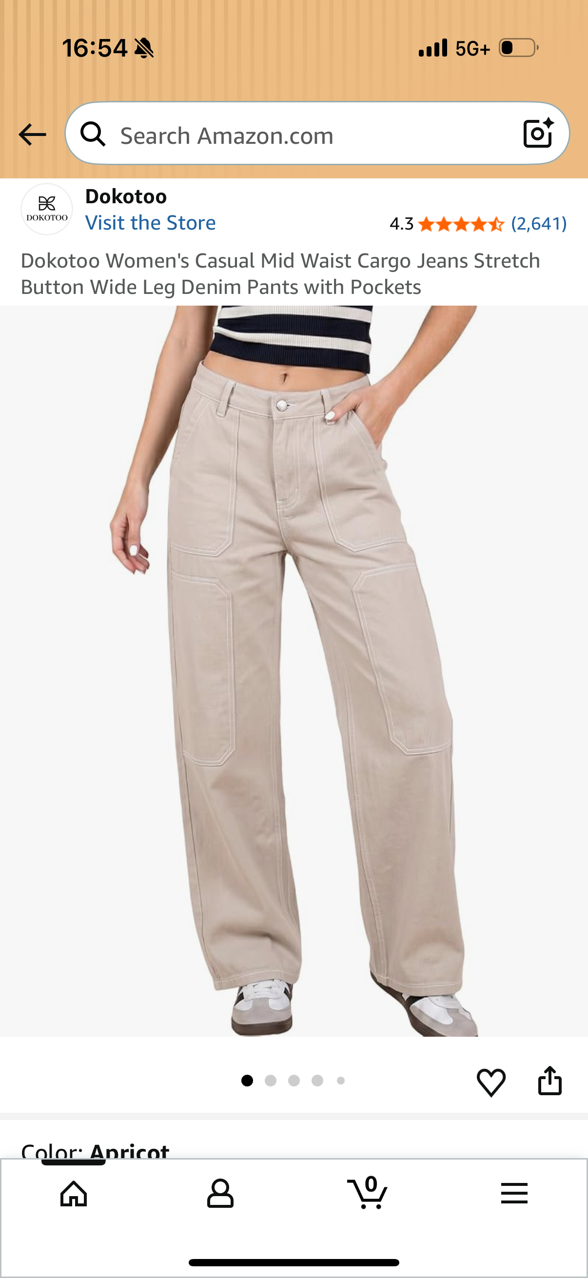 Dokotoo Women's Casual Mid Waist Cargo Jeans Stretch Button Wide Leg Denim Pants with Pockets Size 10