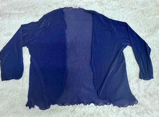 Women's Elegant 3/4 Sleeve Sheer Front Mesh Cardigan Crop Top (Size XL)