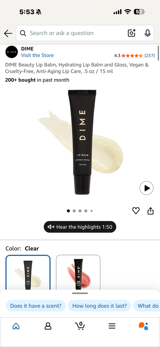 DIME Beauty Lip Balm, Hydrating Lip Balm and Gloss, Vegan & Cruelty-Free, Anti-Aging Lip Care, .5 oz / 15 ml