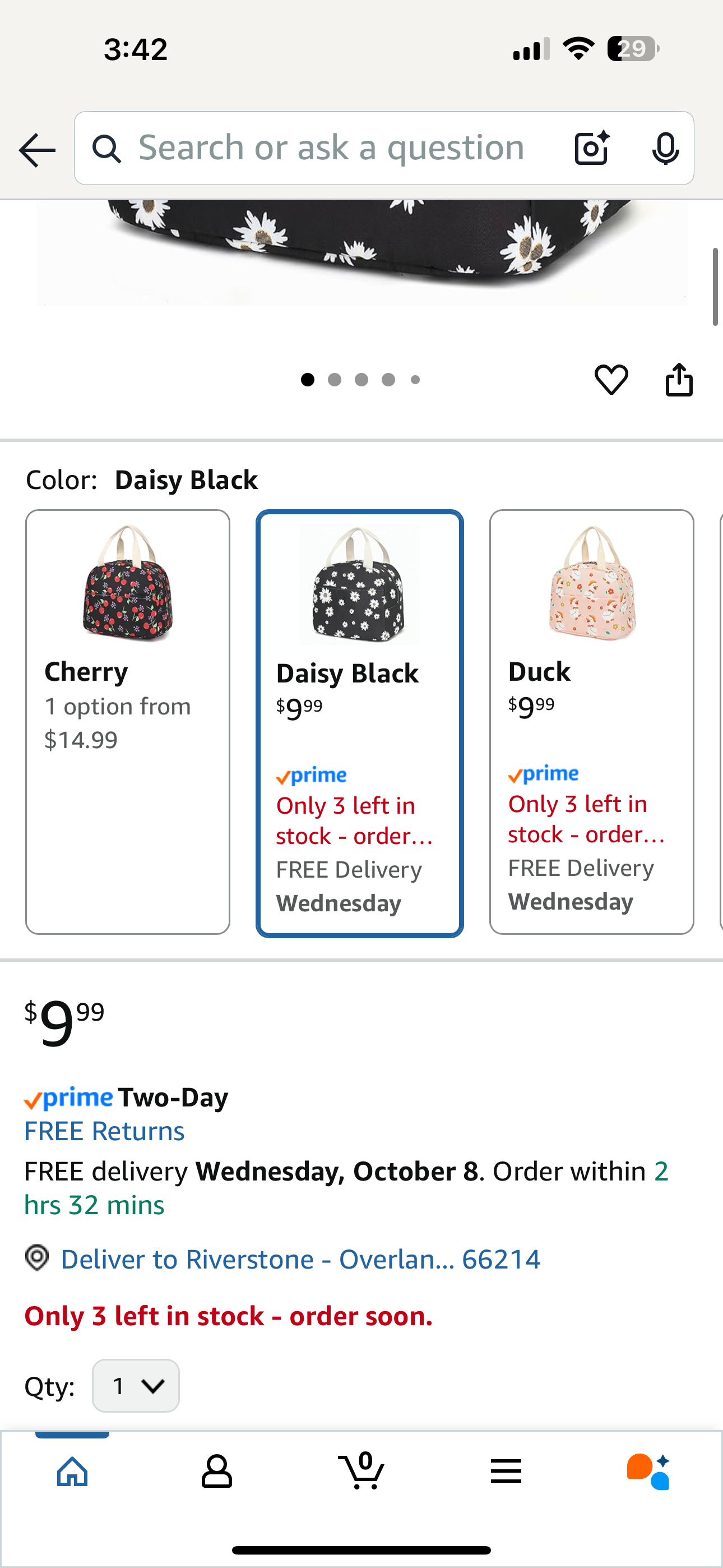 Black Daisy Lunch Bag