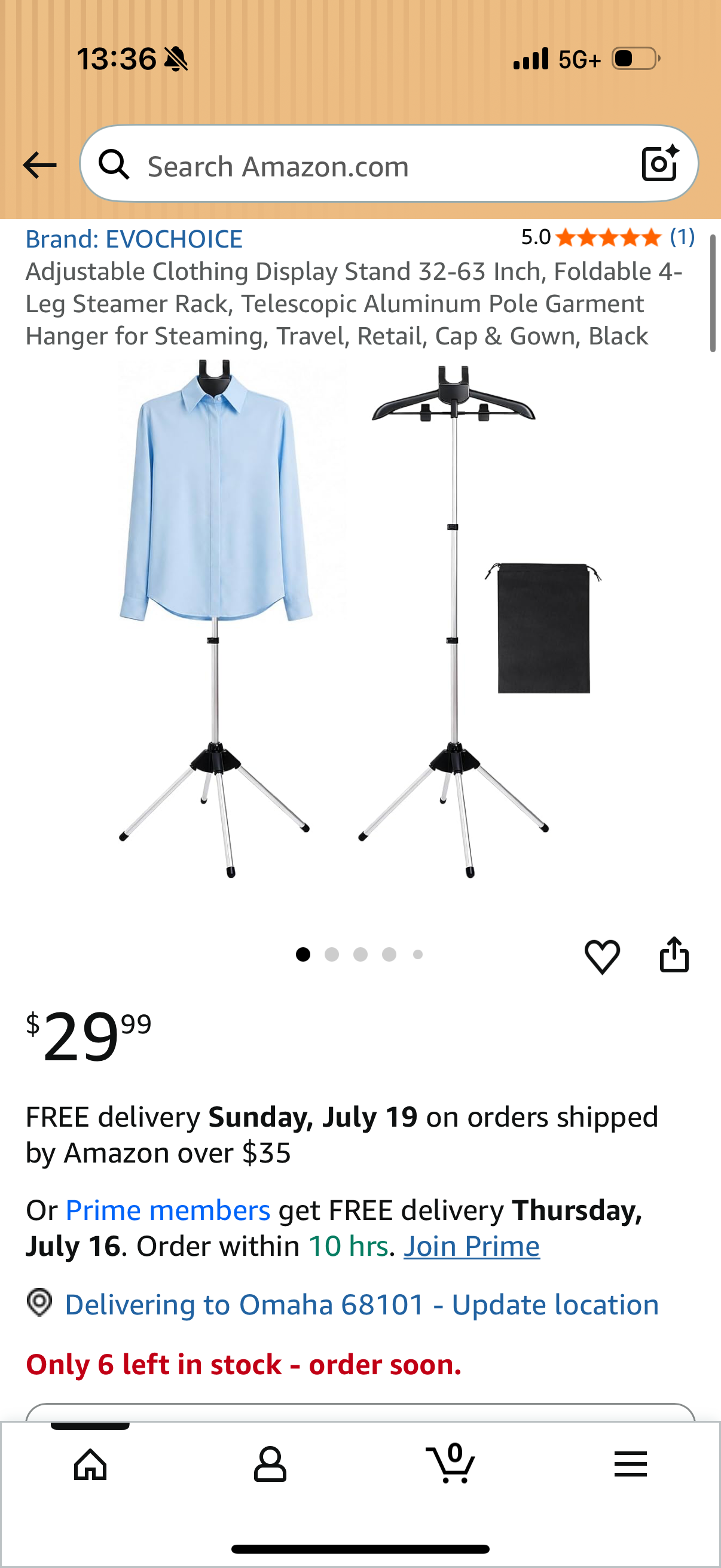 Adjustable Clothing Display Stand 32-63 Inch, Foldable 4-Leg Steamer Rack, Telescopic Aluminum Pole Garment Hanger for Steaming, Travel, Retail, Cap & Gown, Black