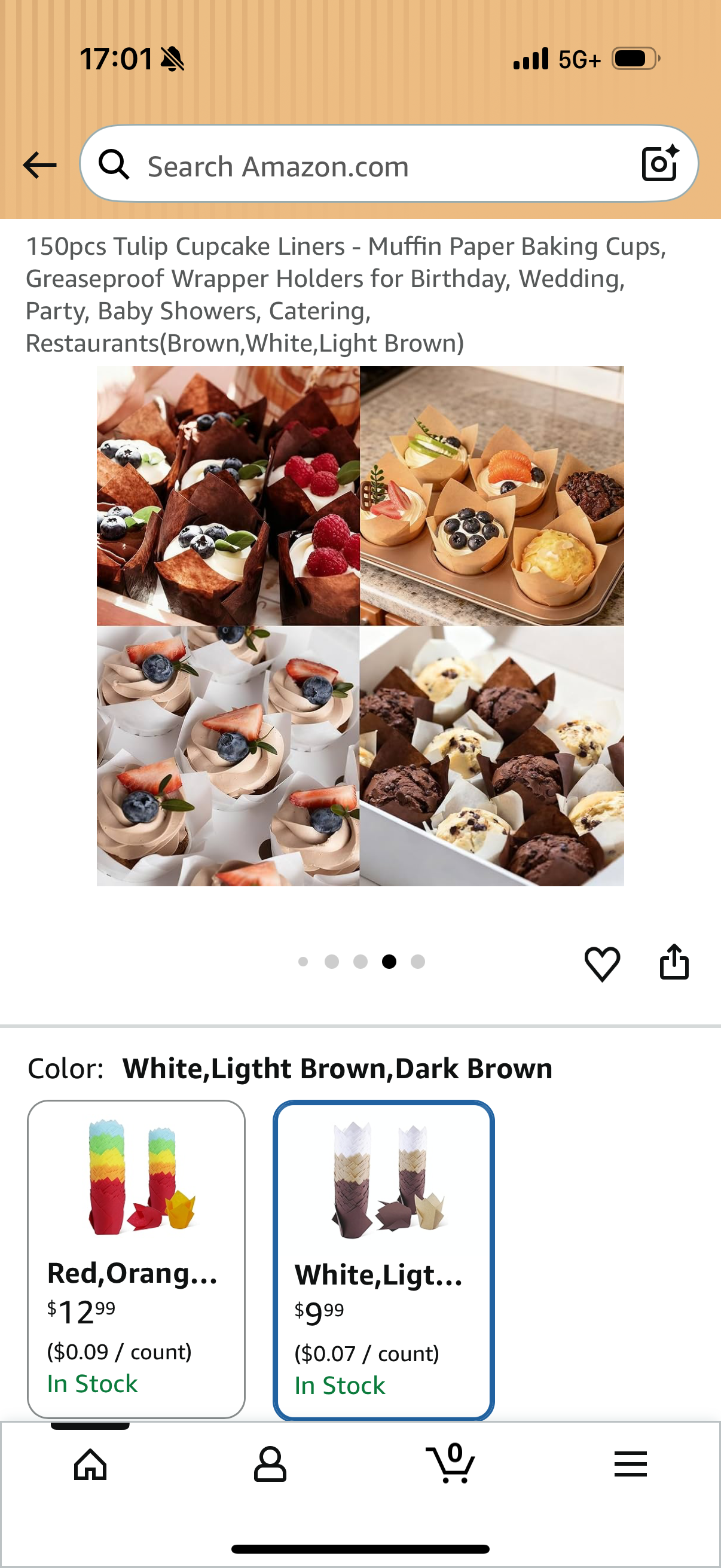 150pcs Tulip Cupcake Liners - Muffin Paper Baking Cups, Greaseproof Wrapper Holders for Birthday, Wedding, Party, Baby Showers, Catering, Restaurants(Brown,White,Light Brown)