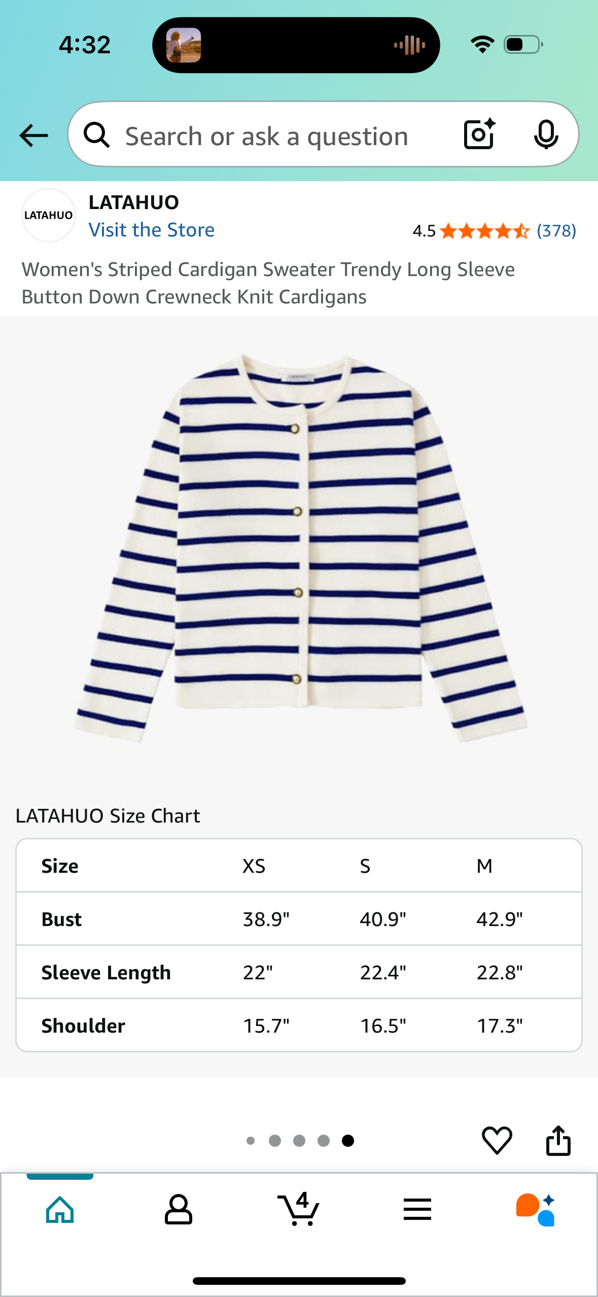 Women's Striped Cardigan Sweater Trendy Long Sleeve Button Down Crewneck Knit Cardigan (Size X-Small)