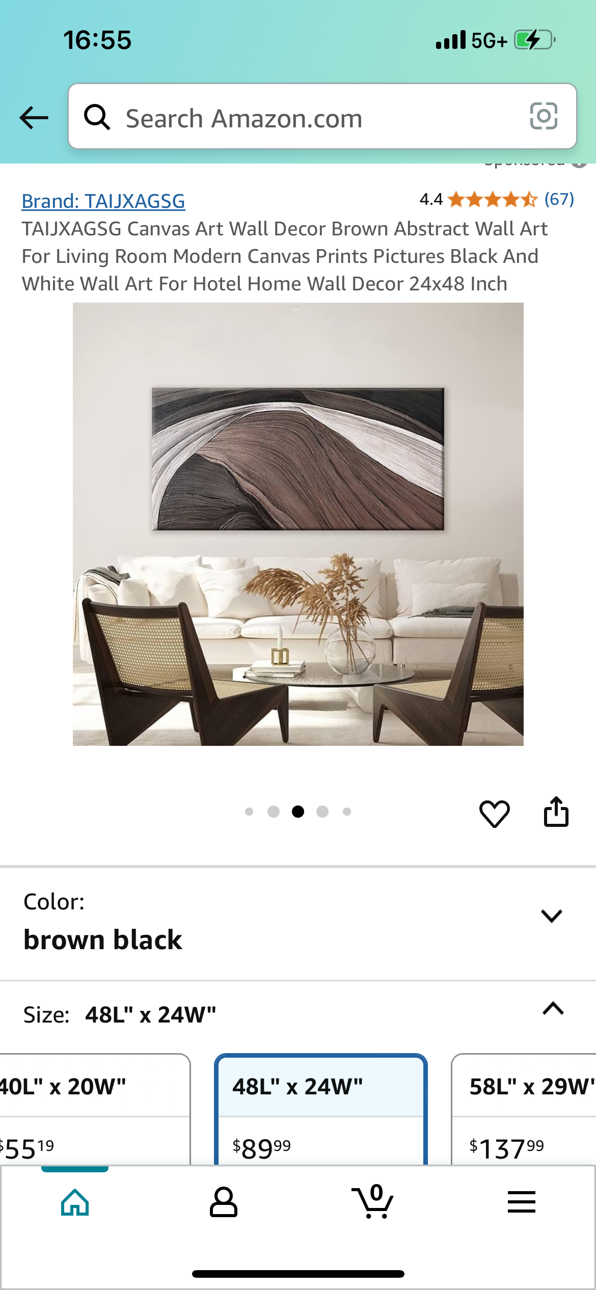 Brown Abstract Canvas Wall Art 48”x24” (O408)