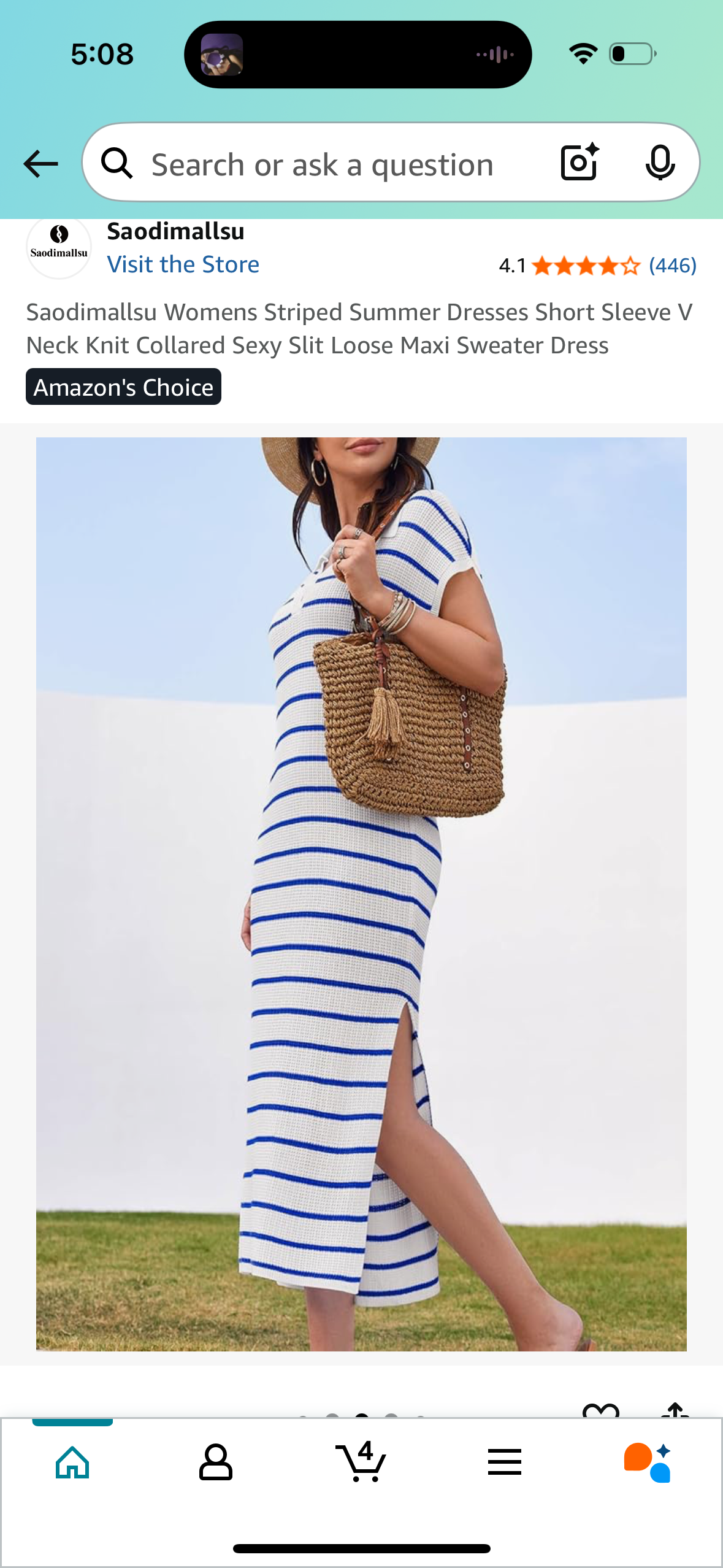 Women's Striped Summer Dress, Short Sleeve V Neck Knit Collared Maxi Sweater Dress (Size XL)
