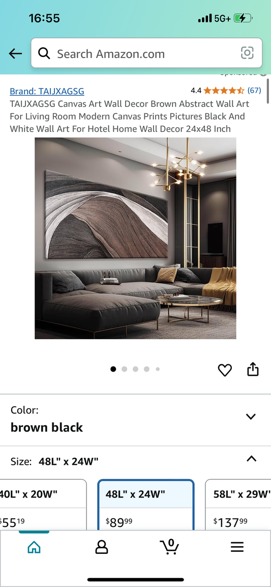 Brown Abstract Canvas Wall Art 48”x24” (O408)