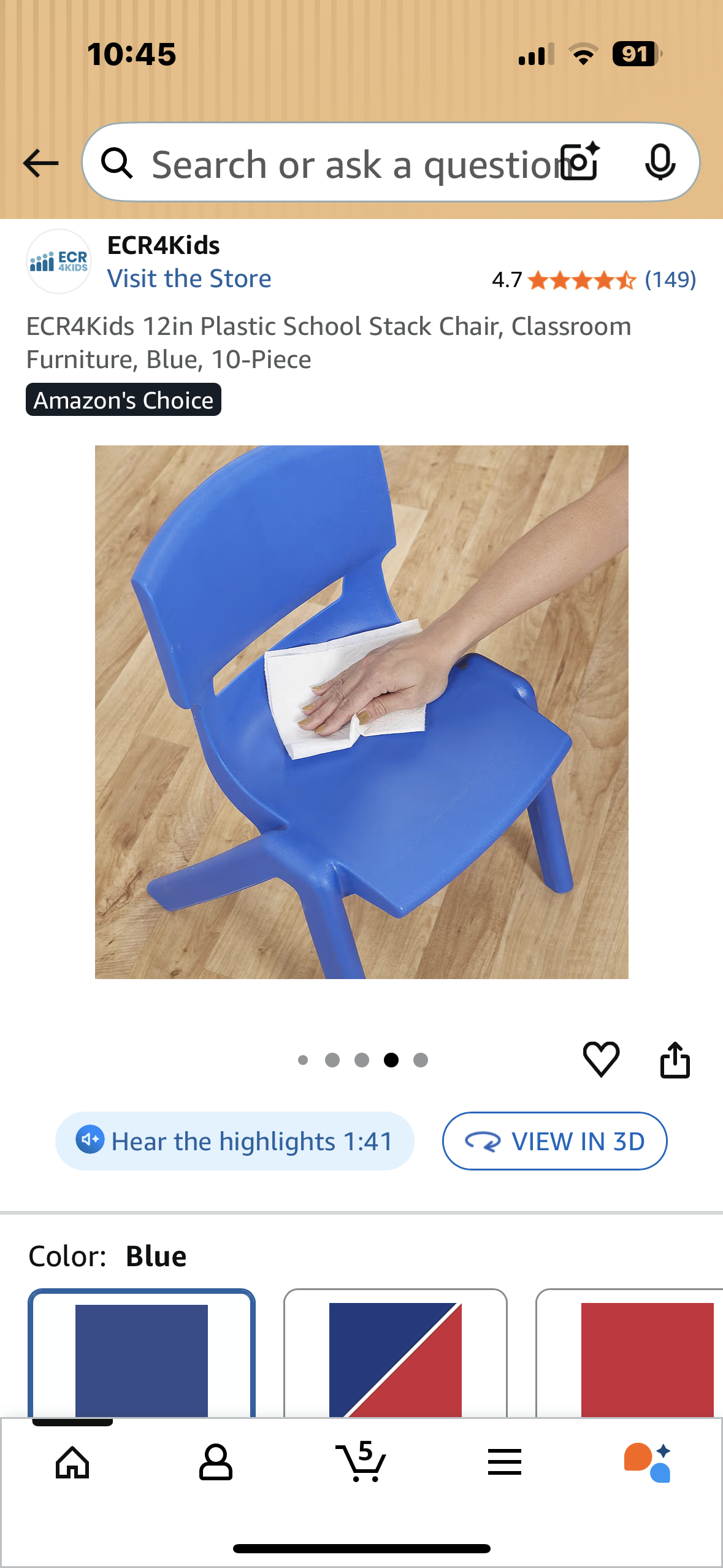 10 Chairs -  12in Plastic School Stack Chair, Classroom Furniture, Blue, 10-Piece (R723)