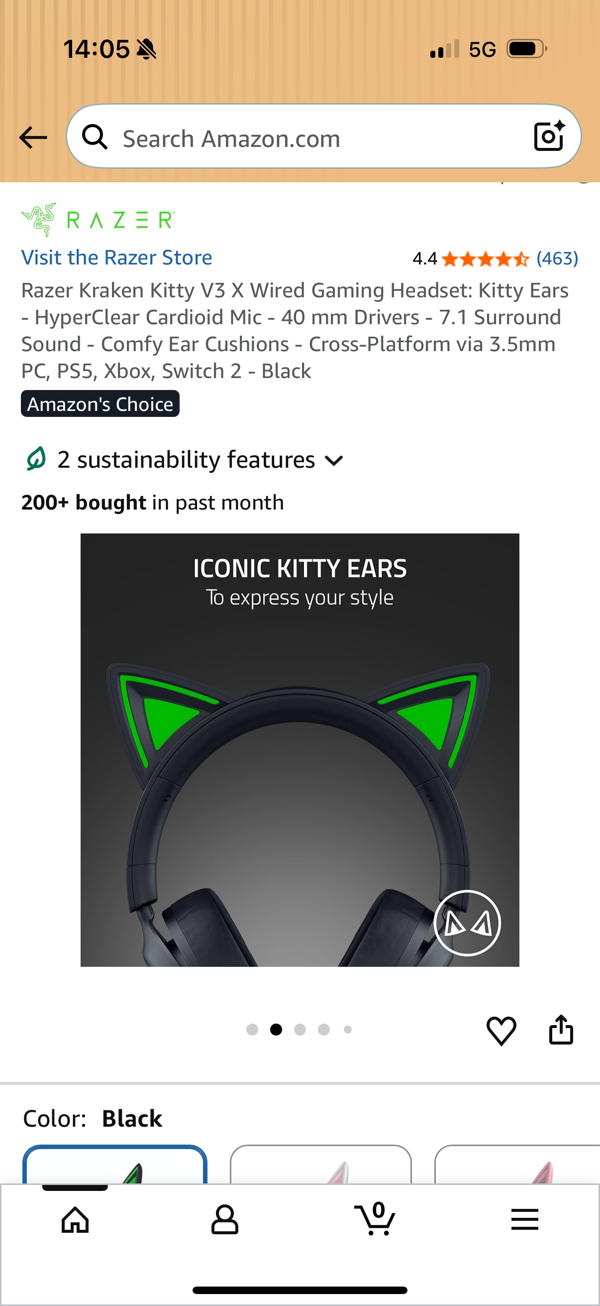 Razer Kraken Kitty V3 X Wired Gaming Headset: Kitty Ears - HyperClear Cardioid Mic - 40 mm Drivers - 7.1 Surround Sound - Comfy Ear Cushions - Cross-Platform via 3.5mm PC, PS5, Xbox, Switch 2 - Black