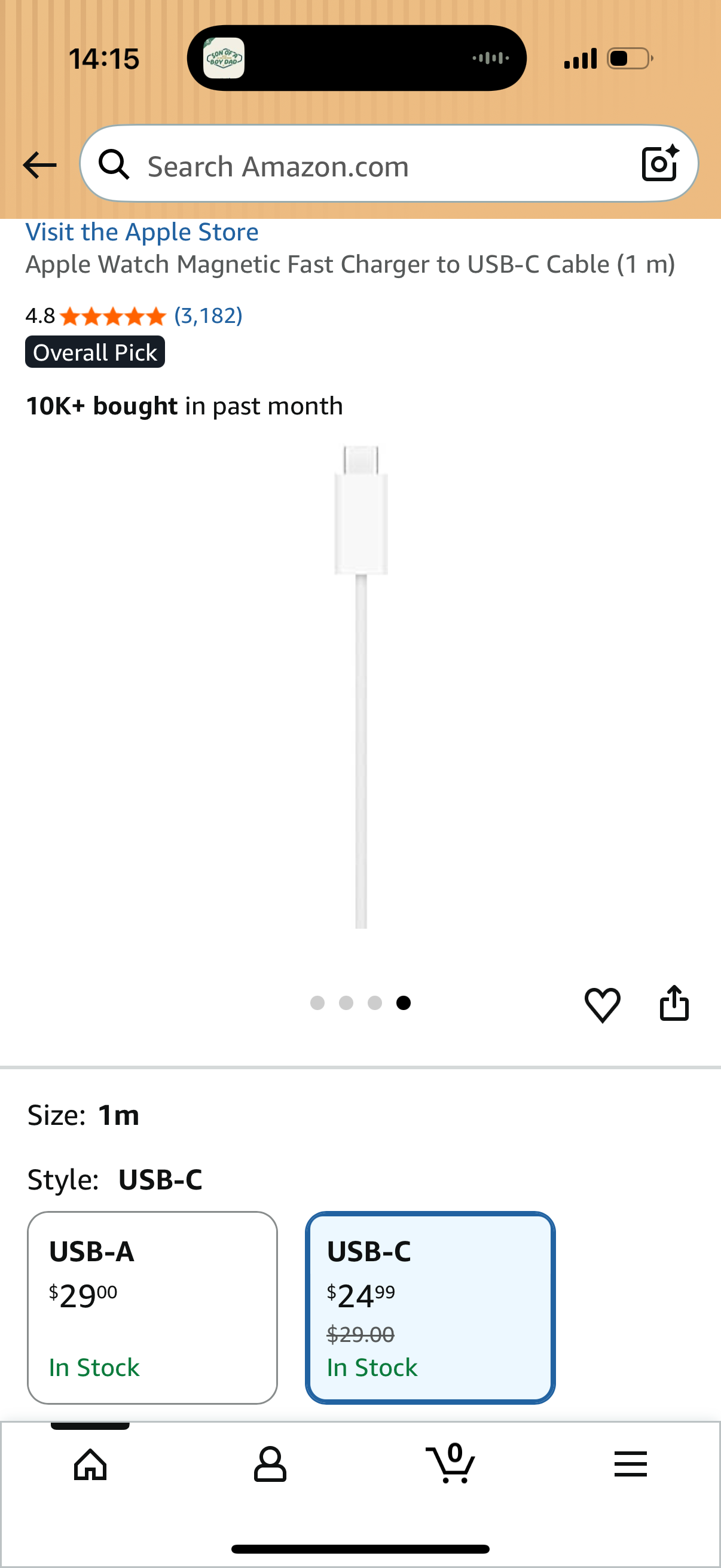 Apple Watch Magnetic Fast Charger to USB-C Cable (1 m)