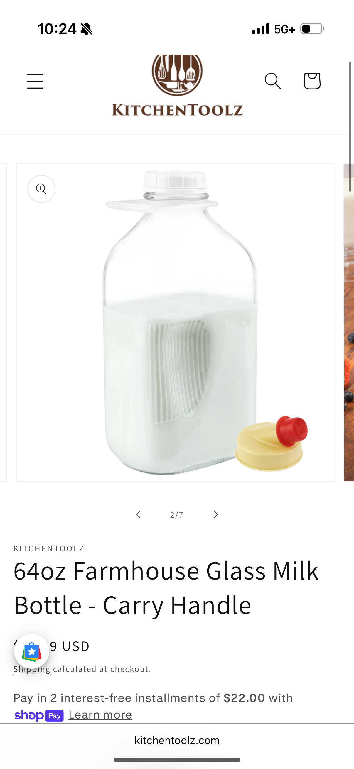 64oz Farmhouse Glass Milk Bottle - Carry Handle 2 Pack