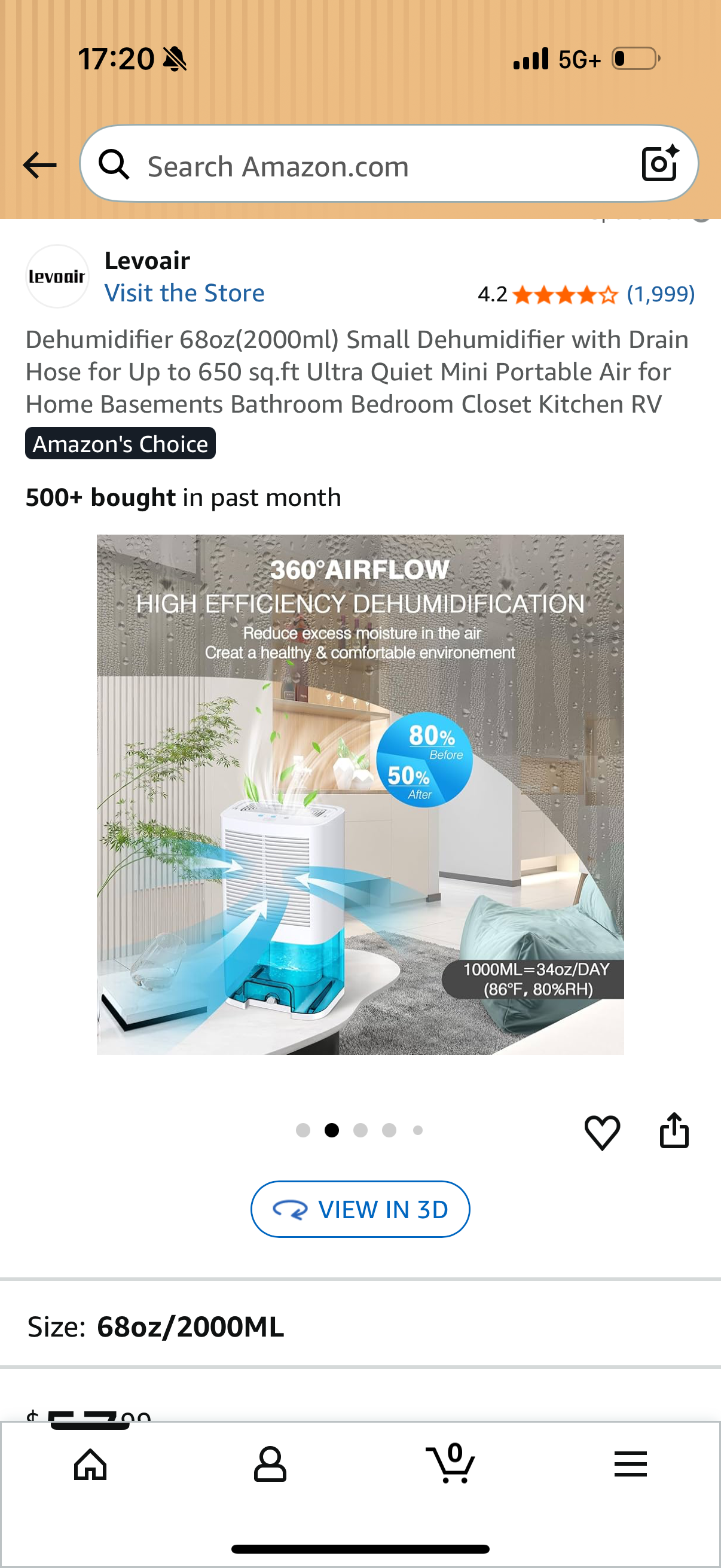 Dehumidifier 68oz(2000ml) Small Dehumidifier with Drain Hose for Up to 650 sq.ft Ultra Quiet Mini Portable Air for Home Basements Bathroom Bedroom Closet Kitchen RV