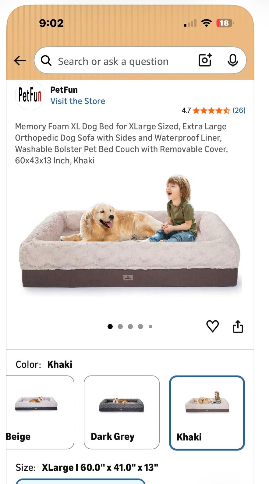 XL Orthopedic Memory Foam Dog Bed, 60”x43”x13” (R881)