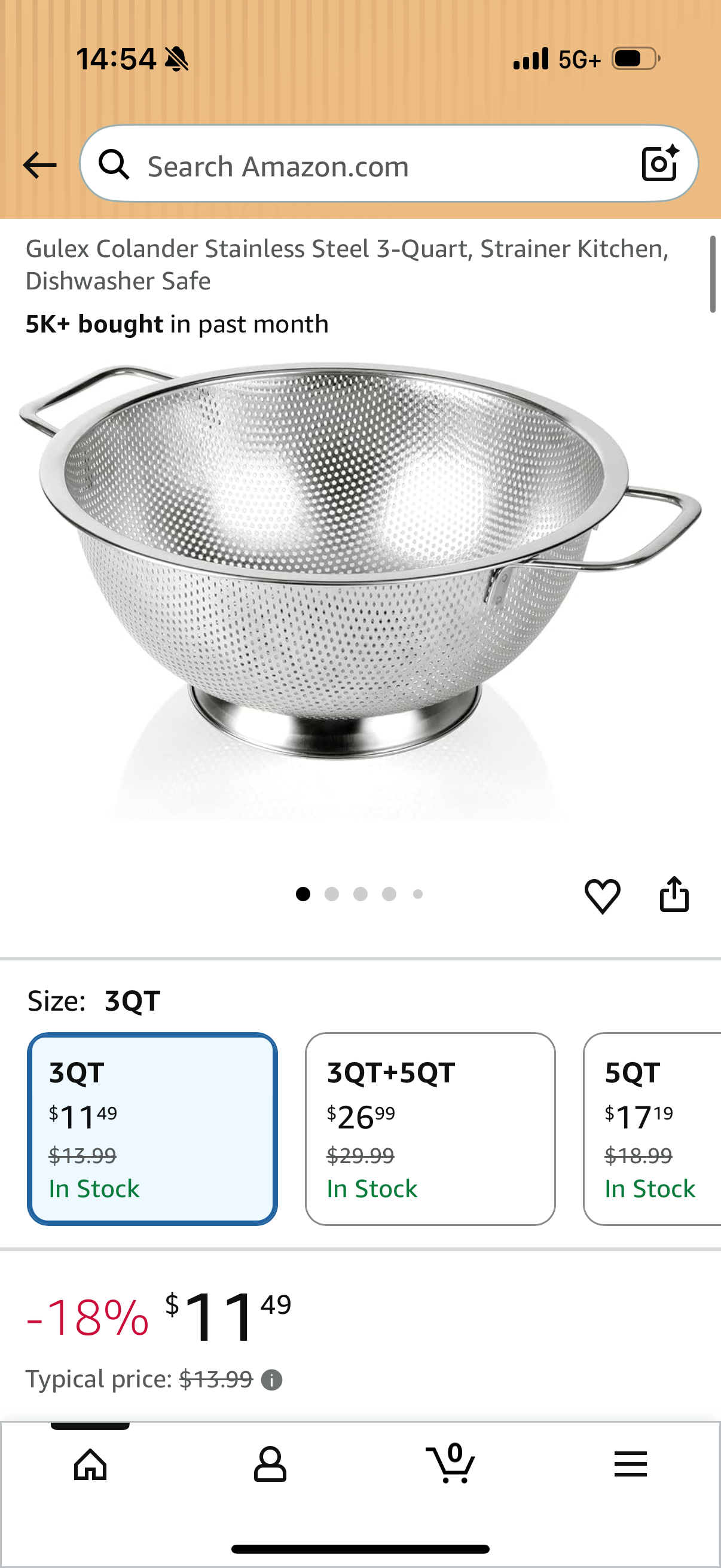 Gulex Colander Stainless Steel 3-Quart, Strainer Kitchen, Dishwasher Safe