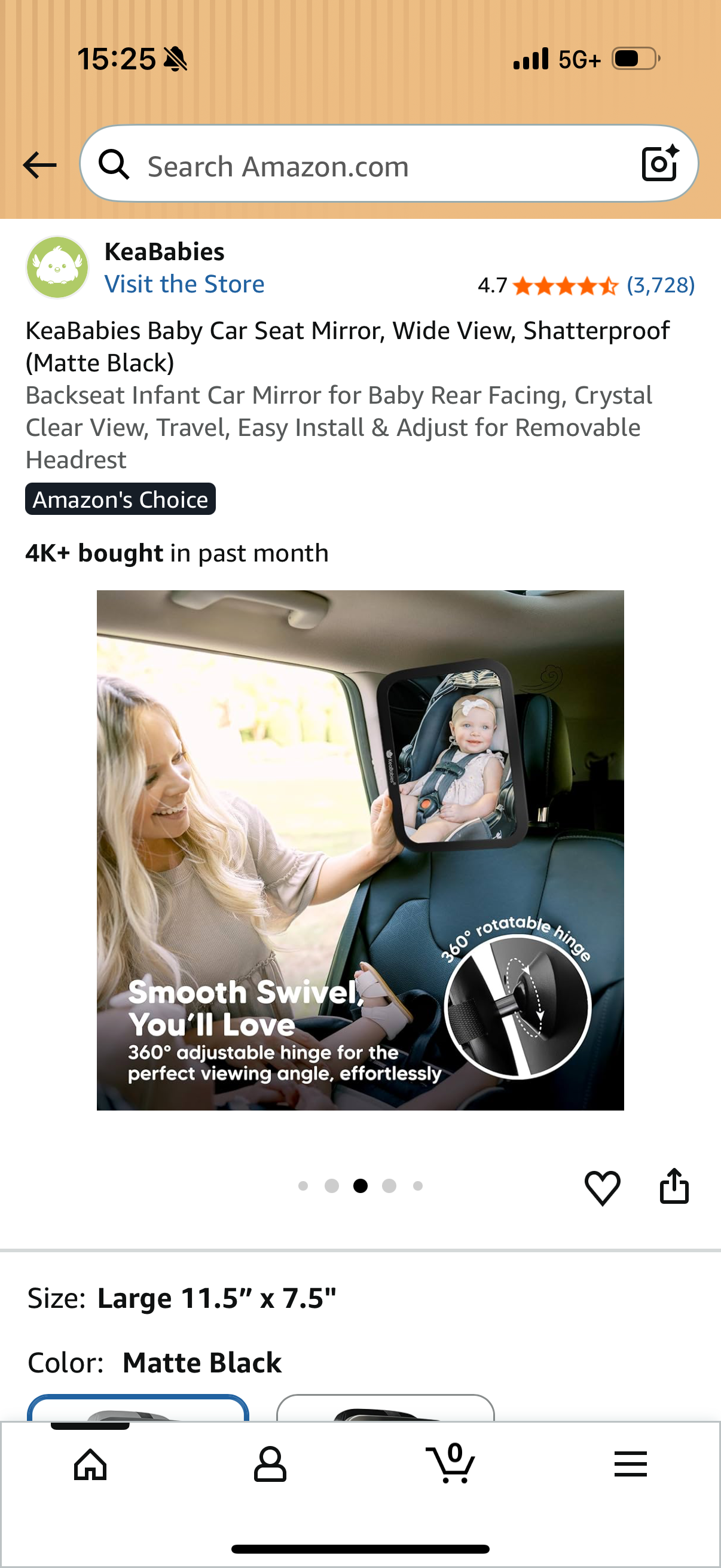 KeaBabies Baby Car Seat Mirror, Wide View, Shatterproof (Black) Backseat Infant Car Mirror for Baby Rear Facing, Crystal Clear View, Travel, Easy Install & Adjust for Removable Headrest