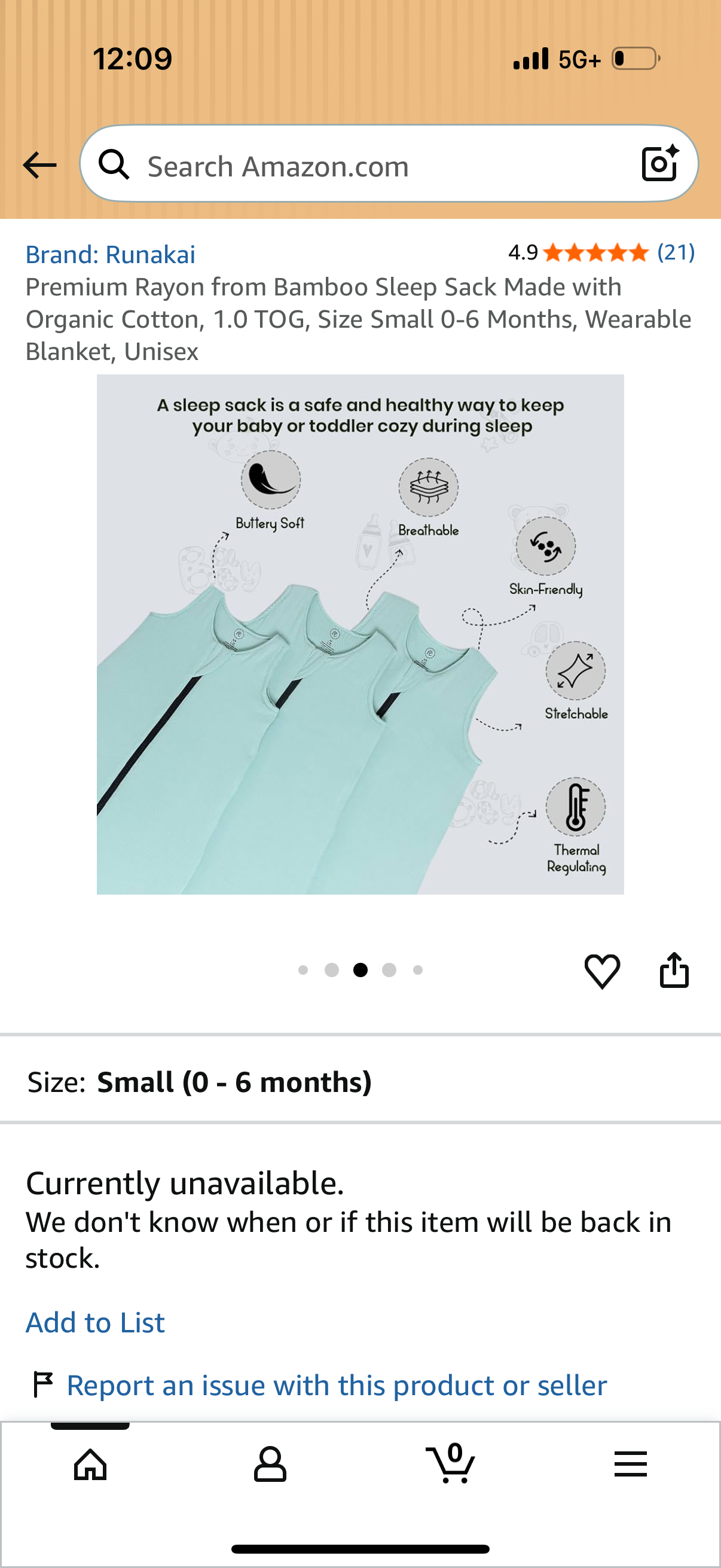Premium Rayon from Bamboo Sleep Sack Made with Organic Cotton, 1.0 TOG, Size Small 0-6 Months, Wearable Blanket, Unisex