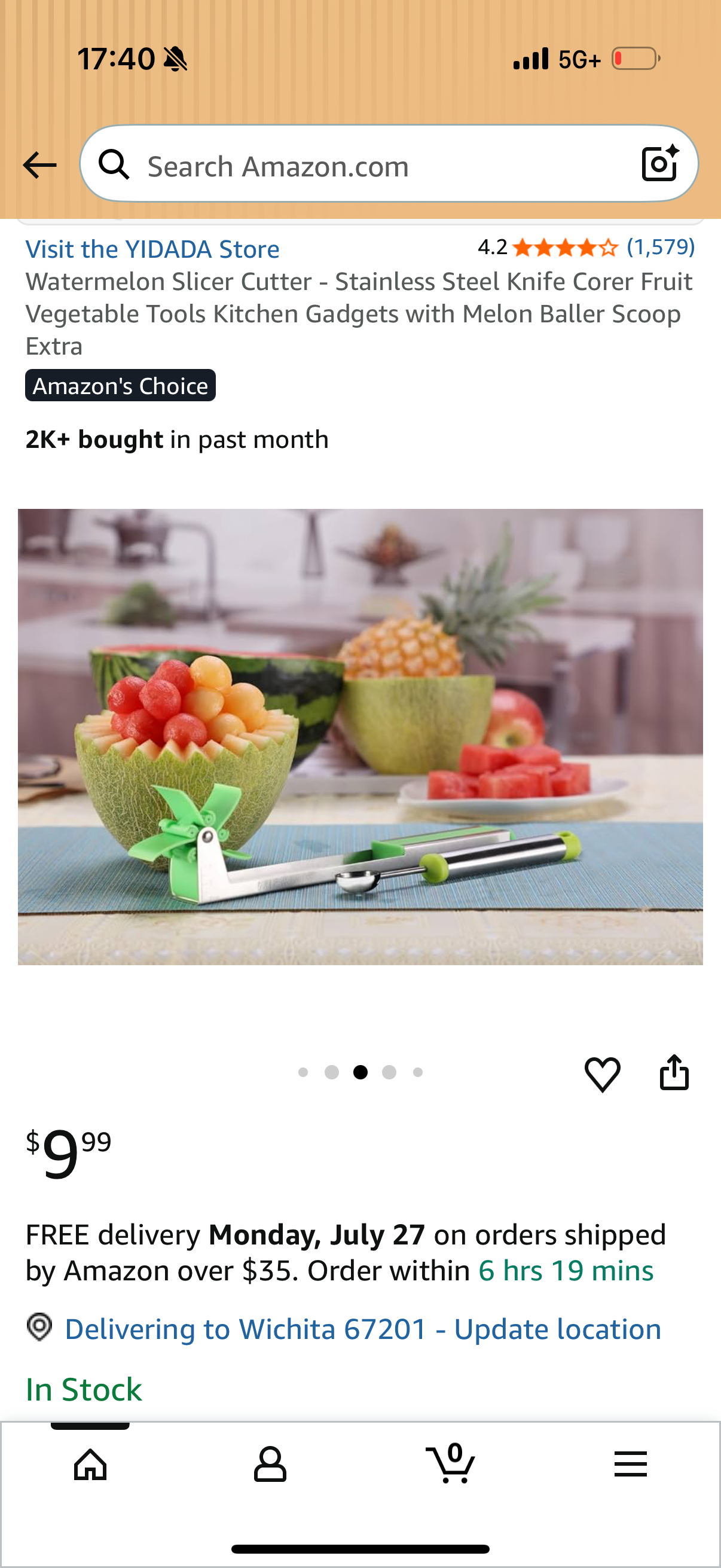 Watermelon Slicer Cutter - Stainless Steel Knife Corer Fruit Vegetable Tools Kitchen Gadgets with Melon Baller Scoop Extra