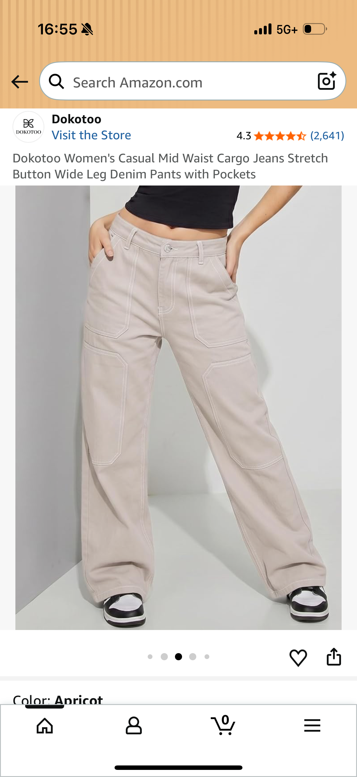 Dokotoo Women's Casual Mid Waist Cargo Jeans Stretch Button Wide Leg Denim Pants with Pockets Size 10